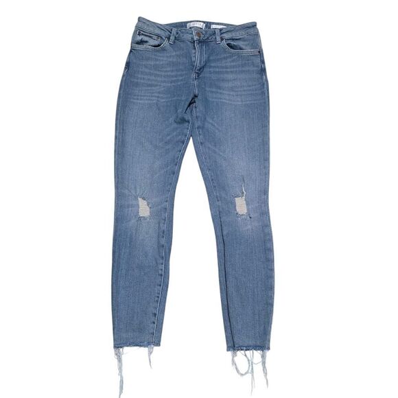 Guess Mid Rise Skinny Distressed Jeans With Raw Hemline - Picture 1 of 5